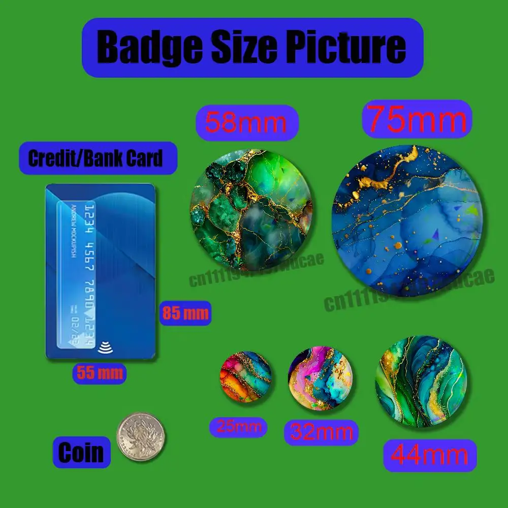 For Marble Texture Colorful Pnik Green Black Golg Badge Cover Custom Pin Insignia Emblem Round Button 58mm 44mm Laser Film