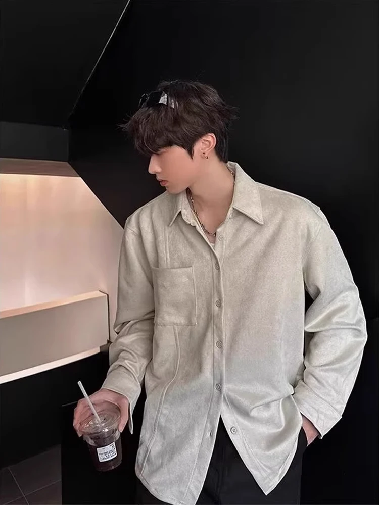 

Spring New Sle Men's irt Korean Version Trendy Long Sve Suede Loose Casual Outerwear Polyester Fiber Non-iron Procing