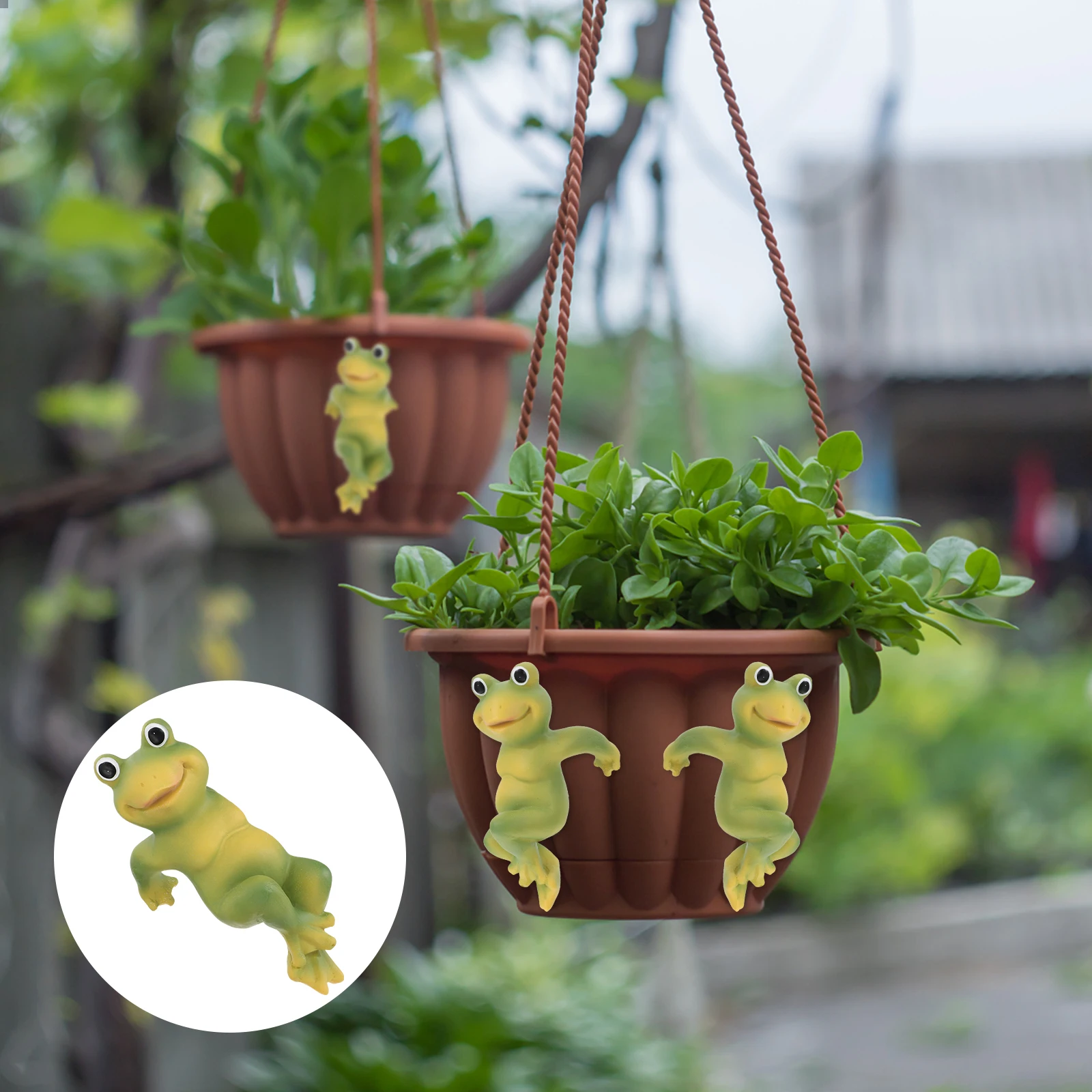 

1pc Resin Frog-Shape Garden Ornament Outdoor Hanging Decor Adorable Yard Statues Miniature Frog-Shaped Adornment Green Durable