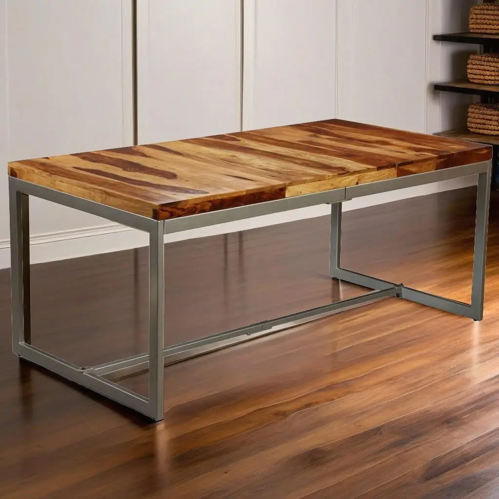 Mesa de comedor de madera maciza de Sheesham de 70,9 pulgadas con estructura de acero: elegancia moderna para su comedor