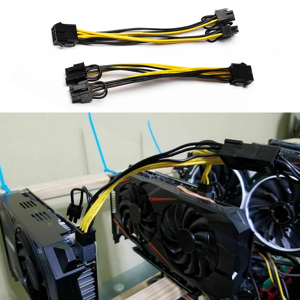 20cm Pcie 6 pines a doble 8 pines Cable adaptador tarjeta gráfica Cable de alimentación Dual 8 pines (6 + 2 pines) placa base PC accesorios de computadora