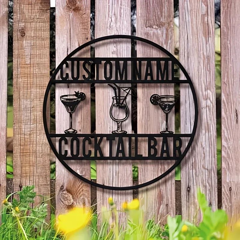 Custom Name Cocktail Bar Sign, Bohemian Style Metal Wall Decor with Martini Glasses, Pitcher Design, Perfect for Home, Cafe, Bar
