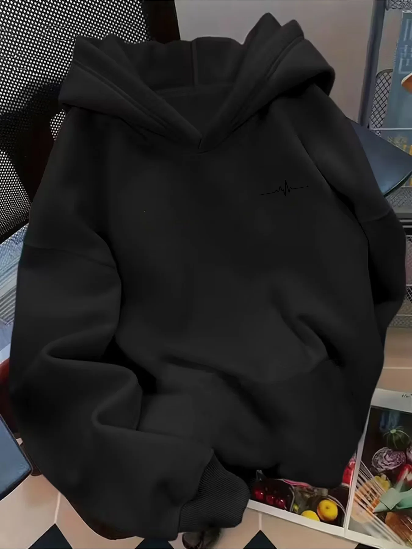 Damen-Y2K-Hoodie, langärmeliges Sweatshirt mit Kapuze und EKG-Muster, Streetwear, lässige Herbst- und Winterkleidung für den täglichen Gebrauch. – Detail 1