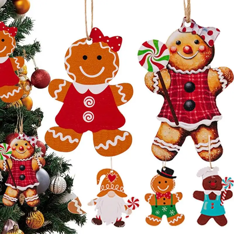 Christmas Wooden Pendants Gingerbread Man Ornaments Hanging Oranments Christmas Tree Cartoon Pendants for Party Decoration