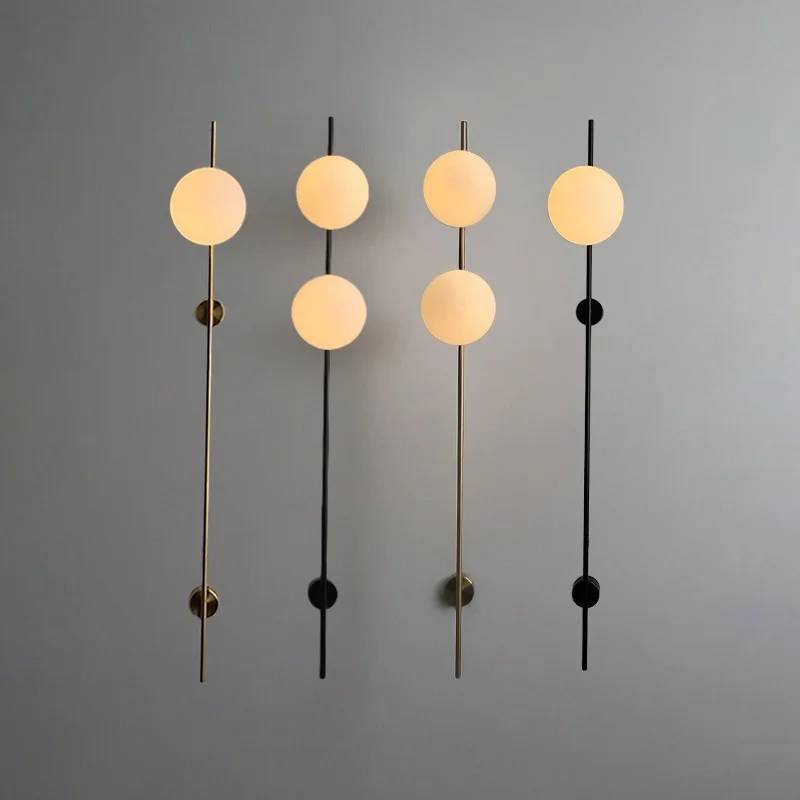Modern Long Pole Wall Lamps Milky White Glass Wall Lights Black Gold Living Room LED Round Hallway Entrance Aisle Wall Sconce - view 6