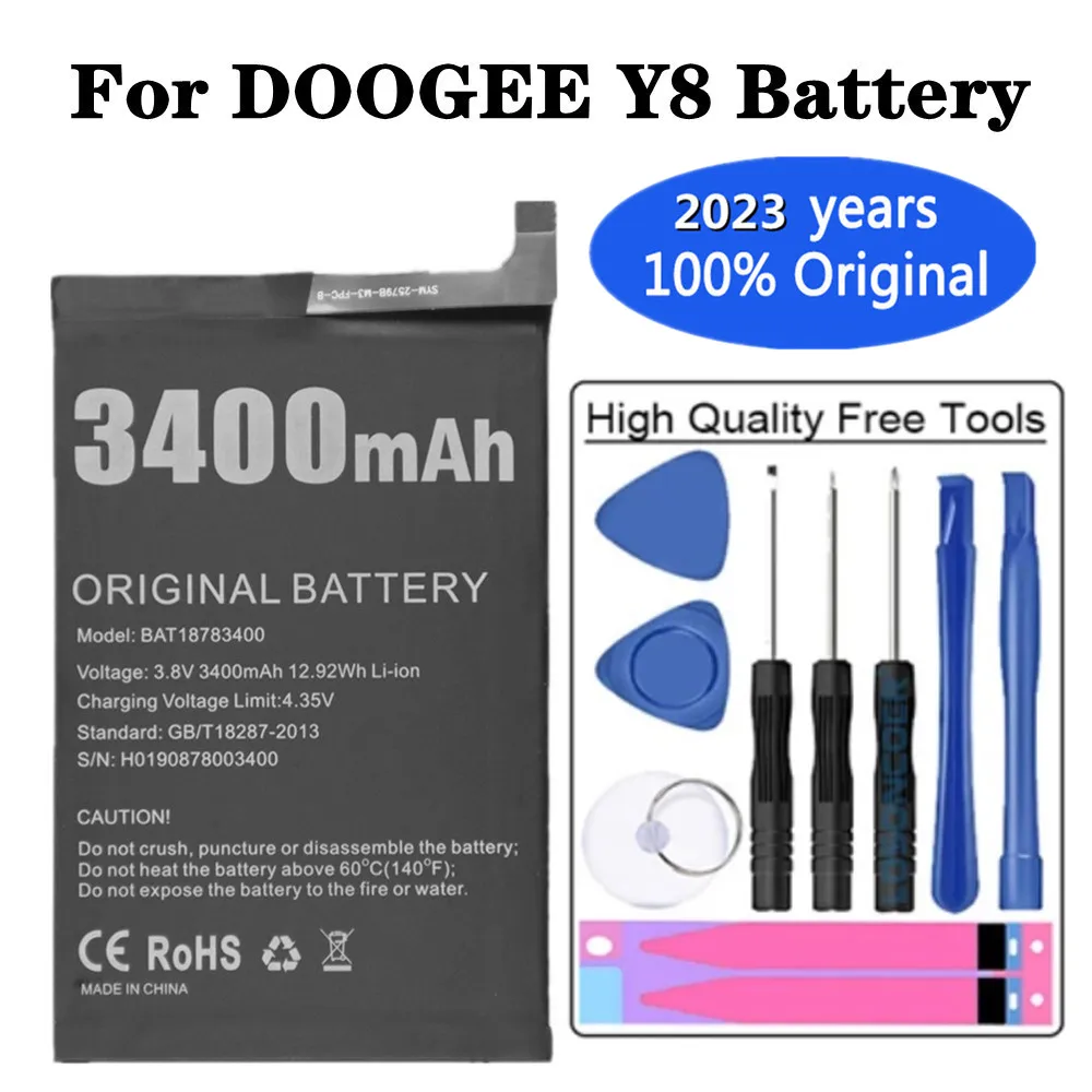 

2023 Years New Original BAT18783400 3400mAh Battery For Doogee Y8 Replacement Cell Mobile Phone Batteries Bateria + Tools