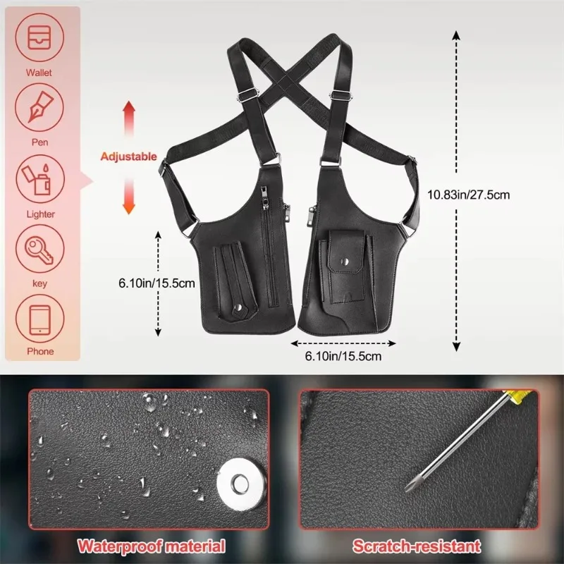 PU Leather Strap Holster Vest Bag Adjustable Double Shoulder Armpit Bag Hidden Anti-Theft Phone Pocket Chest Bag image 6