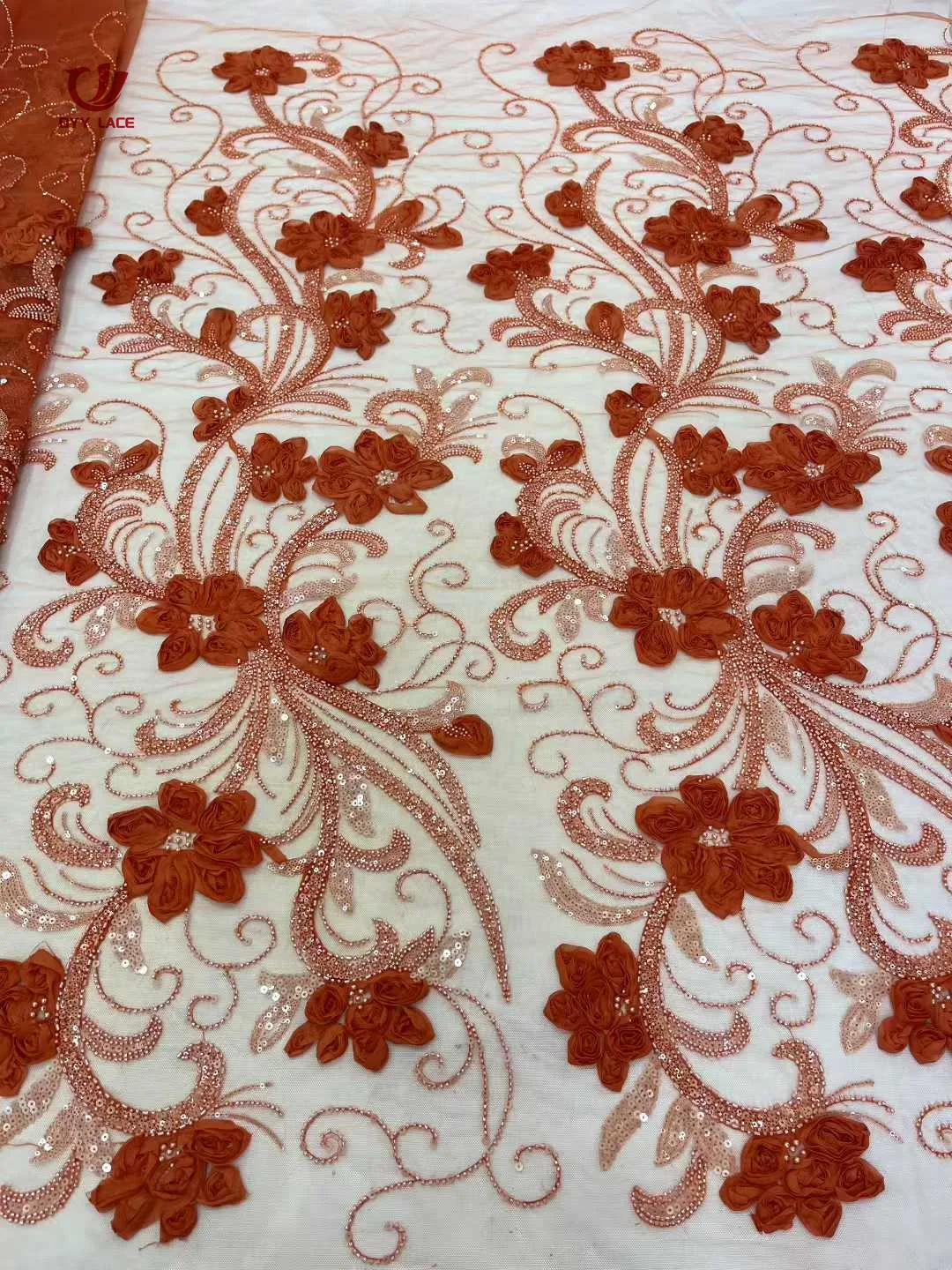 

2025 Fashion French Mesh 3D Flowers Embroidery Groom Lace Fabric Sequins African Nigerian Fabric For Wedding Dress Women