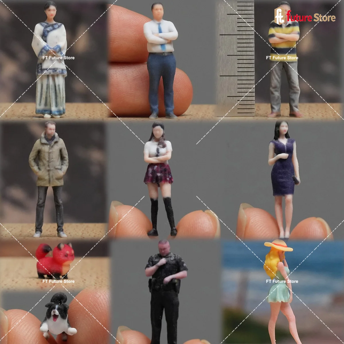 

Real Person Miniature Figure 1/87 1/64 1/43 1/24 1/18 Male Standing posture Short skirt beauty Female Dog 3D Print Model Props