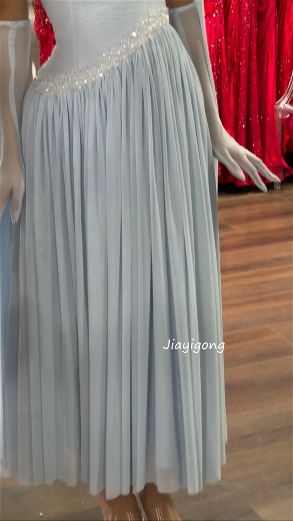 Customized Matching Chiffon Pleat Sequined A-line Sweetheart Long Prom Dresses Bespoke Occasion Exquisite Formal