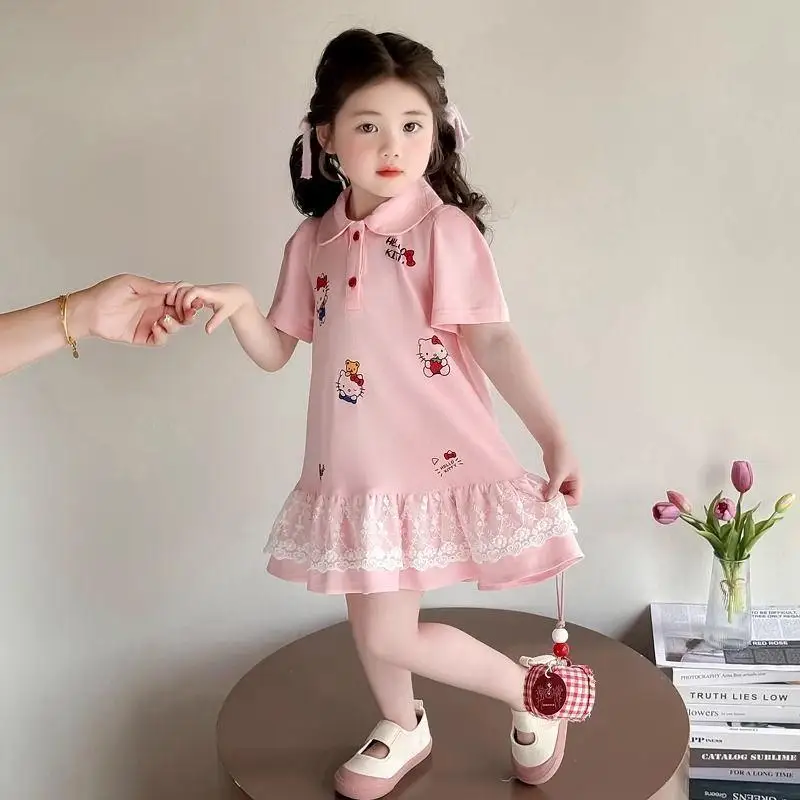 

Sanrio Hello Kittys New Summer Printing Cute Cotton Cartoon Kawaii Round Neck Simple Sweet College Style T-Shirt Birthday Gift