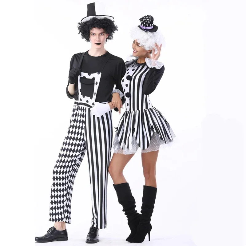 Black And White Couple Circus Clown ,Mens Nobody'S  ,Women Devious Playful Jester Babe Costume Clowns Unif M13