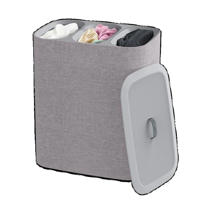 Cesto de separação para armazenamento de roupas de três grades, cesto para roupas de 90 litros com grande capacidade