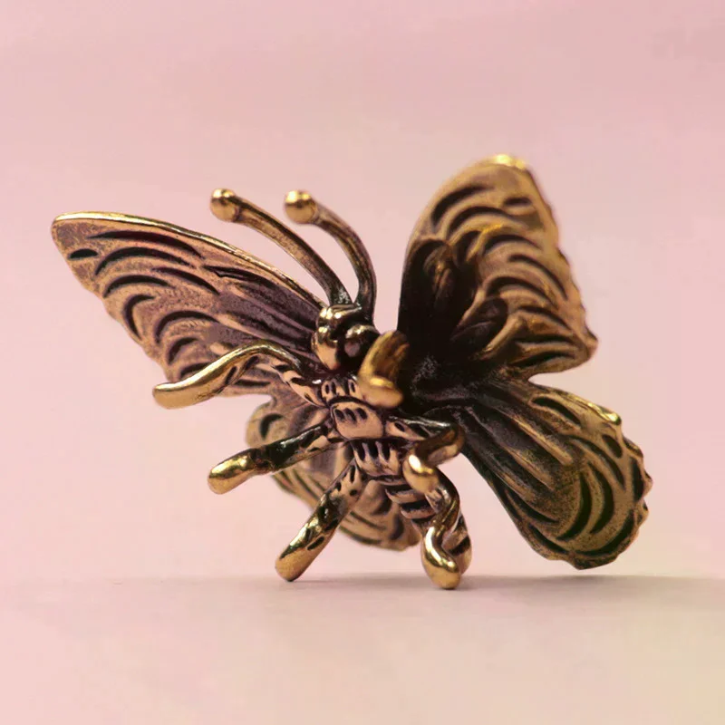 Solid Pure Brass Butterfly Figurines Miniatures Desktop Ornament Antique Copper  Statue Home Decoration Craft Accessori