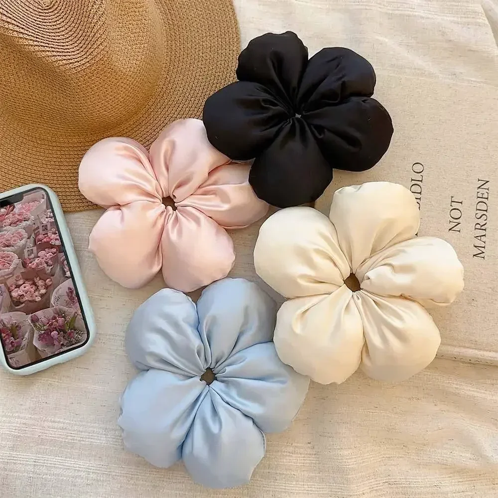 Korean Oversized Blue Flower Scrunchie Headdress Women Girls Trendy Design Rubber Elastic Hair Band Vacation Hair Accessories image 3