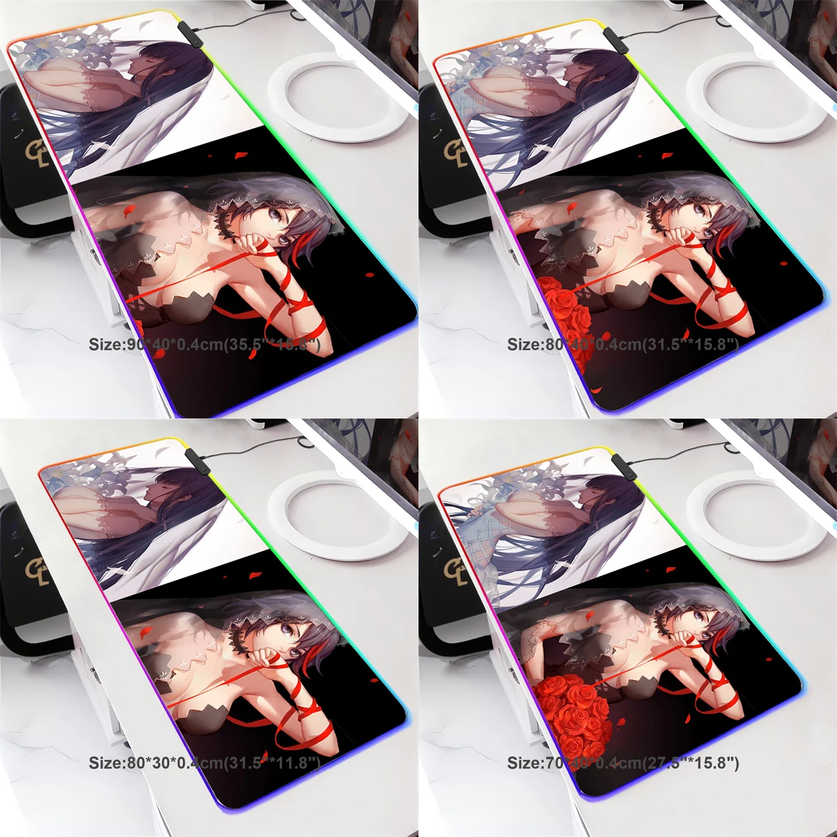 Anime Grils KILL la KILL Matoi Ryuko Mouse Pad LED Mousepad Besar Bercahaya RGB Backlit Mouse Pad Meja Gaming Keyboard Mouse Mat