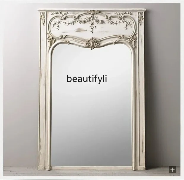 

VintageAmerican solid wood carving flower floor mirror,floor mirror cloakroom dressing mirror wedding photography fitting mir