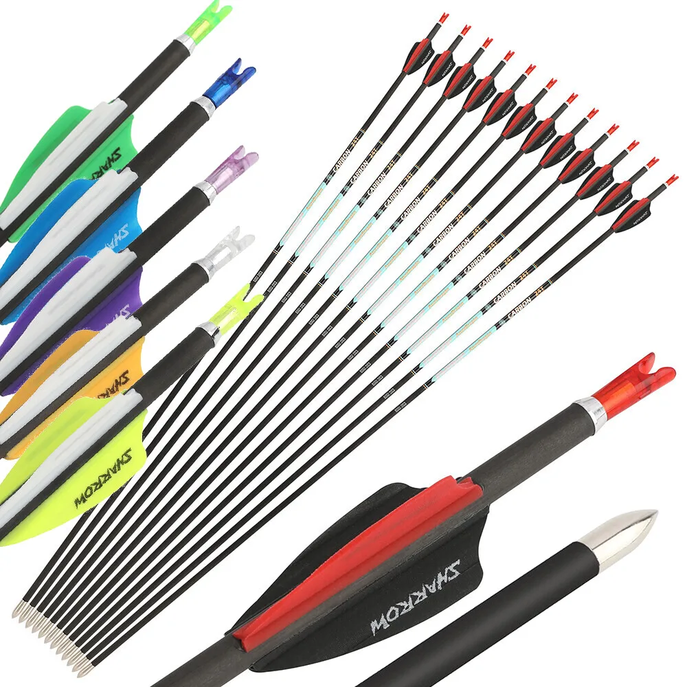 

32" Archery Pure Carbon Arrow ID4.2mm Spine 300-1000 Arrows With Fixed Tip for Compound Recurve Bow Arrow Shooting Hunting 6pcs