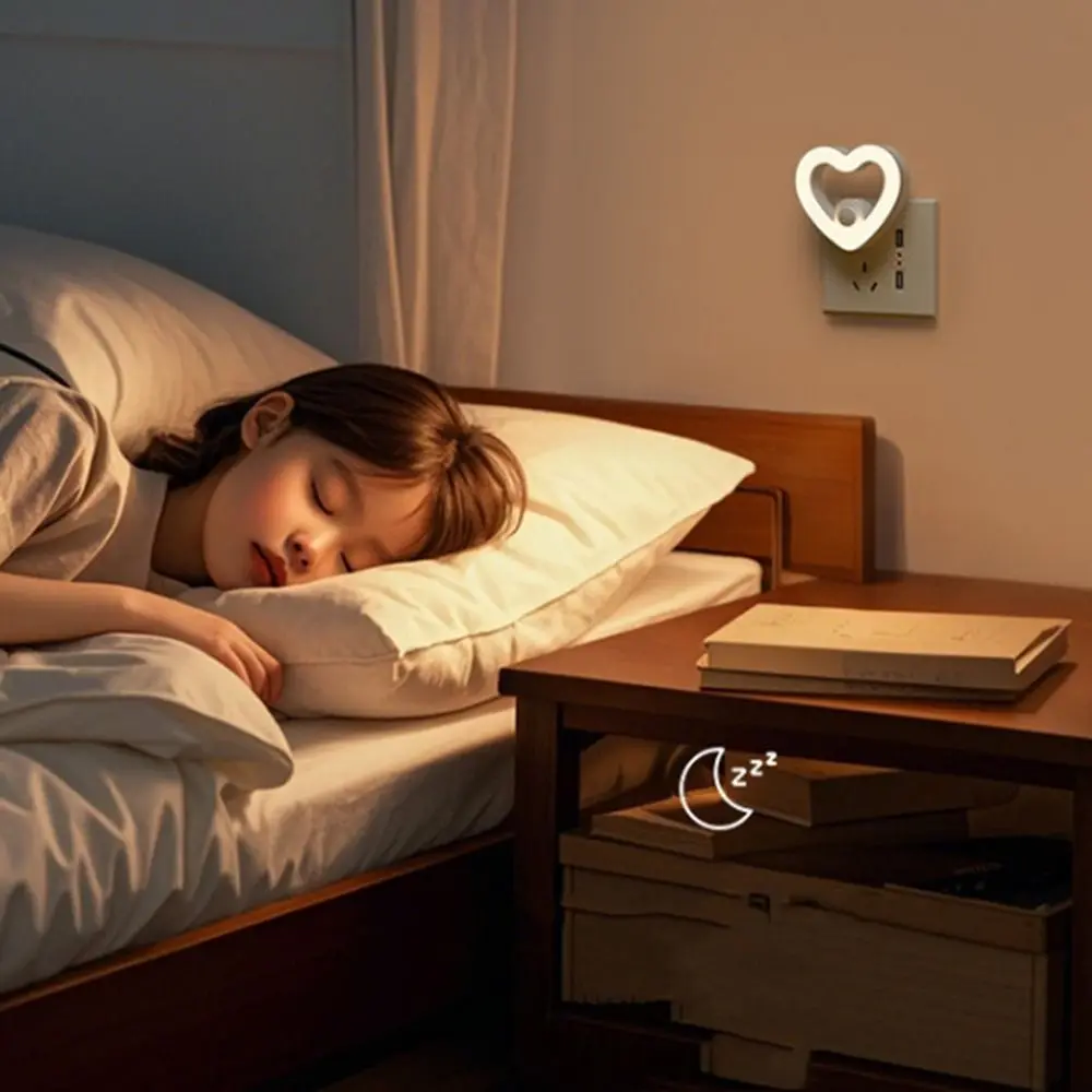 

LED Plug-in Love Night Light Soft Light 3 Gears Adjustable Cute Bedside Lamp Eye Protection Energy Saving Mini Wall Lamp Bedroom