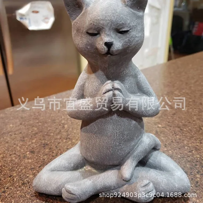 Meditating Cat & Dog Resin Figurine- Zen Garden Ornament, Unique Home Decor
