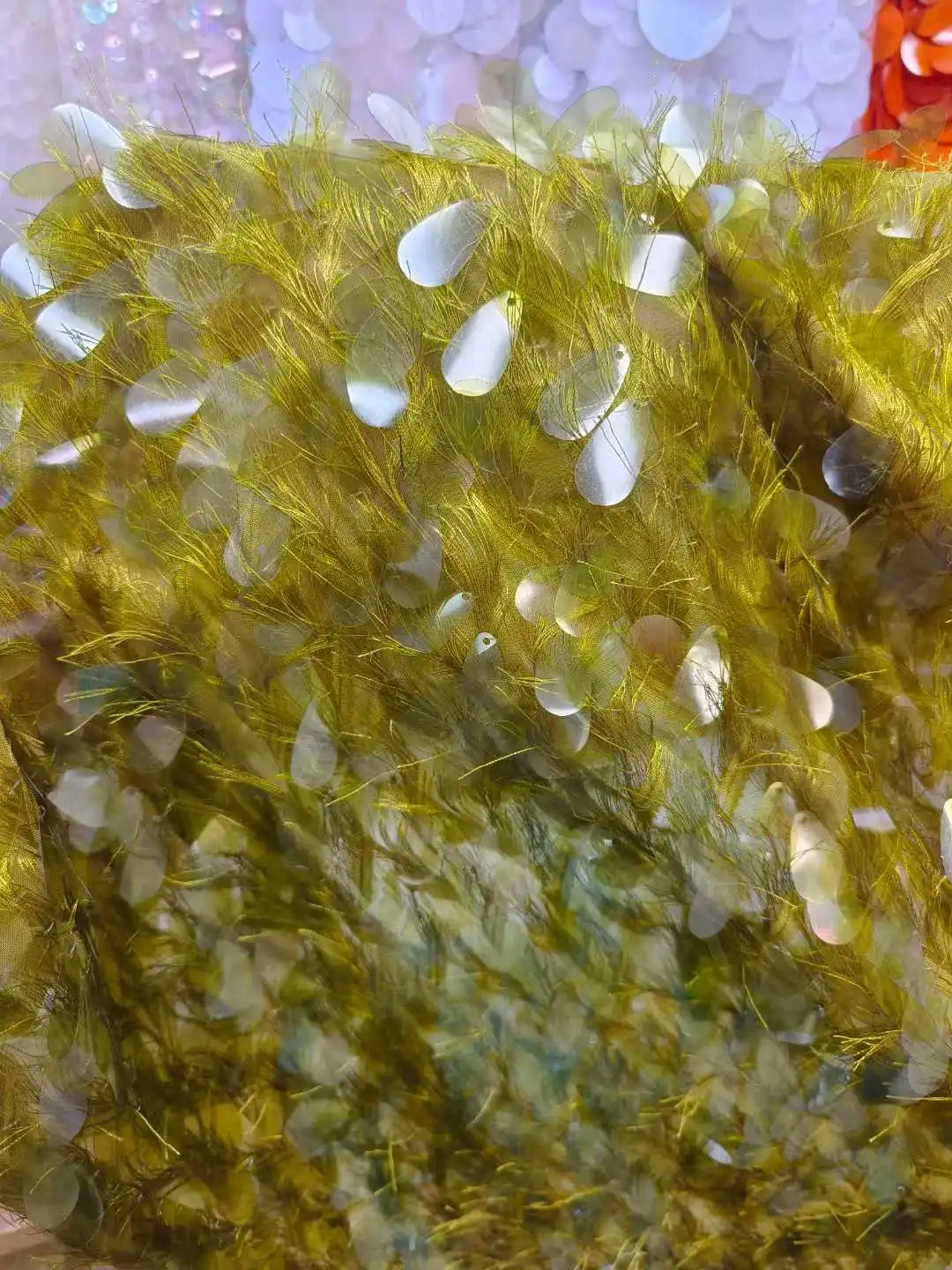 New Green Sequin Tassel Fringe Fabric Shaggy Designer Cloth for Wedding Dresses Evening Gowns Stage Costumes DIY Sewing Craft
