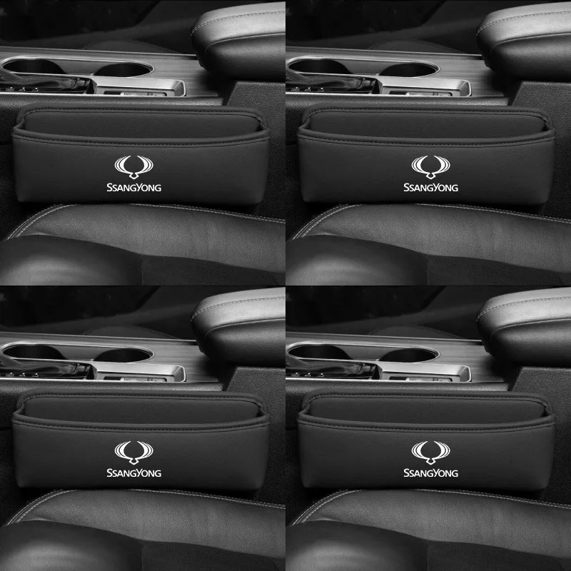 Organizador de asiento de coche, caja de almacenamiento de hendidura de cuero, accesorios de coche para Ssangyong Kyron Rexton Korando Actyon, fibra de carbono