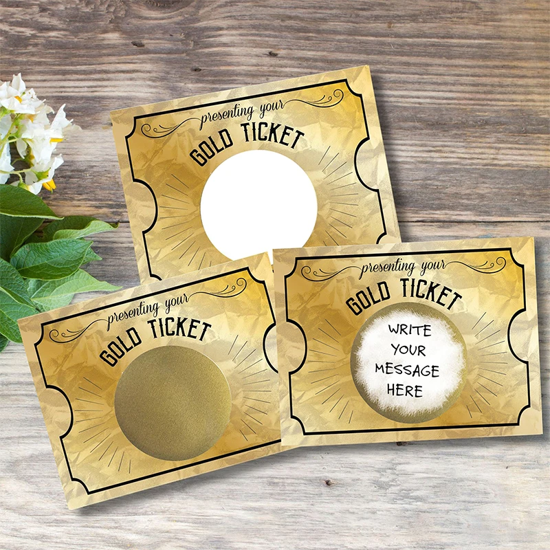 

20Pcs DIY Golden Ticket Scratch Offs – Create Your Own Gold Tickets, Perfect For Party Favors, Small Prizes, Or Note Cards