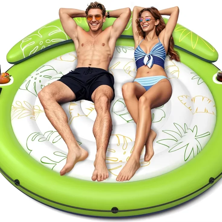 

Extra Large Tanning Pool Float for Adults Heavy Duty Inflatable Sunbathing Lounger with Cup Holder & Anti-Slip