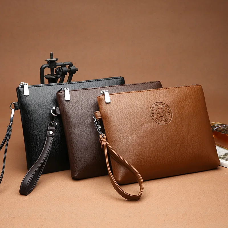 2024 New Men'S Clutch Envelope Bag PU Soft Leather Large-Capacity Wallet Mobile Phone Bag Male Elegant Leisure Stylish Hand Bags