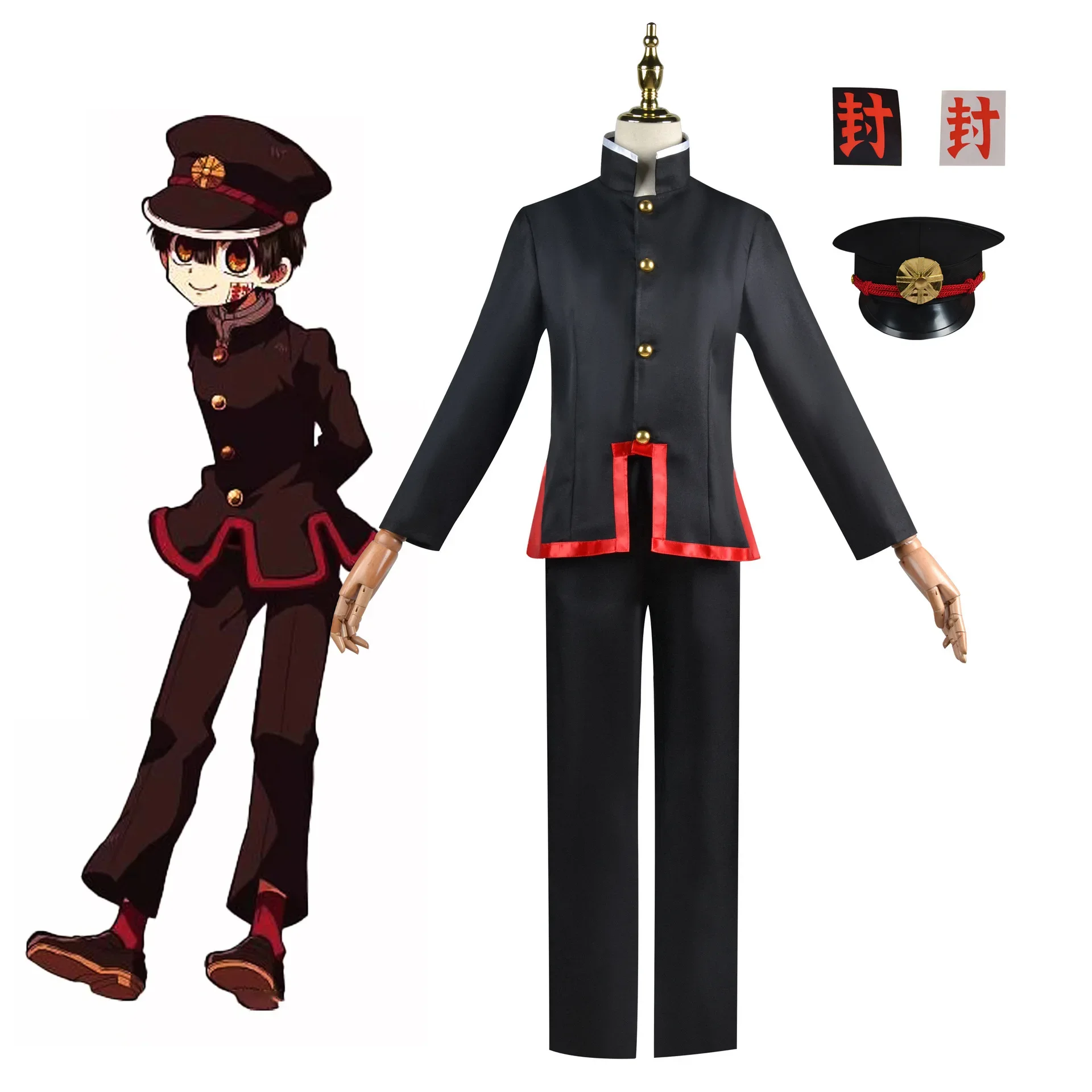 Anime Jibaku Shounen Hanako kun Yugi Amane Cosplay Halloween Costume Toilet Binding Cloak Black Full Set Uniform Wig Hat Set