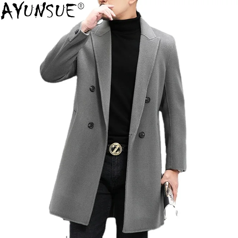 AYUNSUE Spring Autumn Wool Coat Double-Faced Woolen Coat Men Clothing Mid-length Men's Blazer Outwear Casaco De Lã Masculino