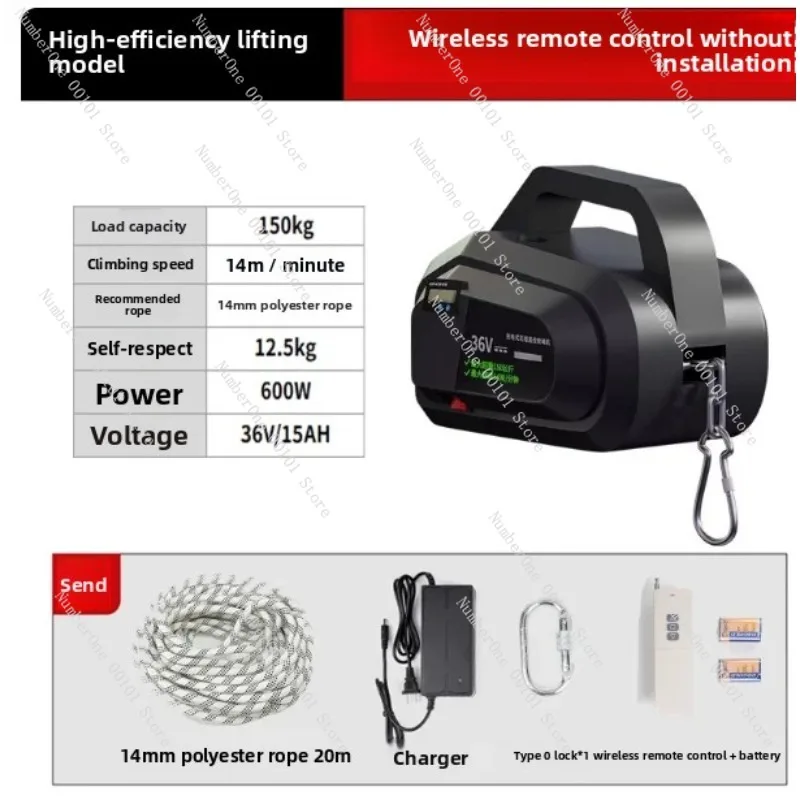 Electric Rope Climbing Machine Rechargeable Remote Control, Lithium Battery Hoist Crane for Aerial Work Exterior Wall