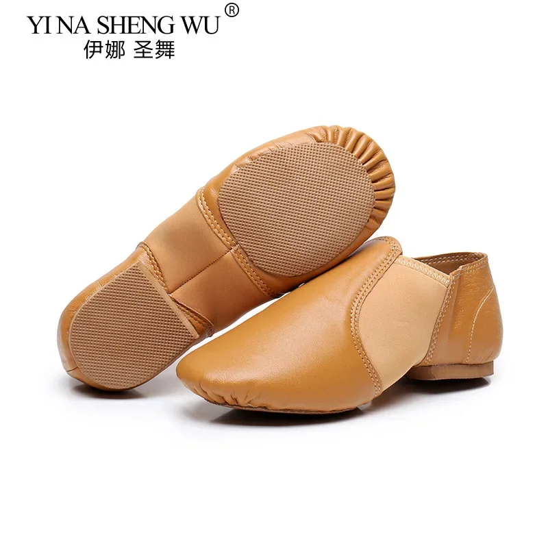 Jazz Shoes, Elastic Fabric, Soft Sole, Indoor Training Shoes, Black Brown Leather, Elastic Fabric, Latin Dance Training Shoes