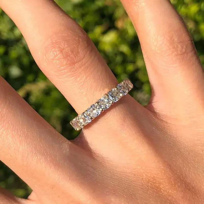 0.2-0.5 Carat Cushion Cut laboratory Diamond Full Diamond Ring, 14K Gold/10K Gold Cushion Stacked Wedding Ring Anniversary Gift