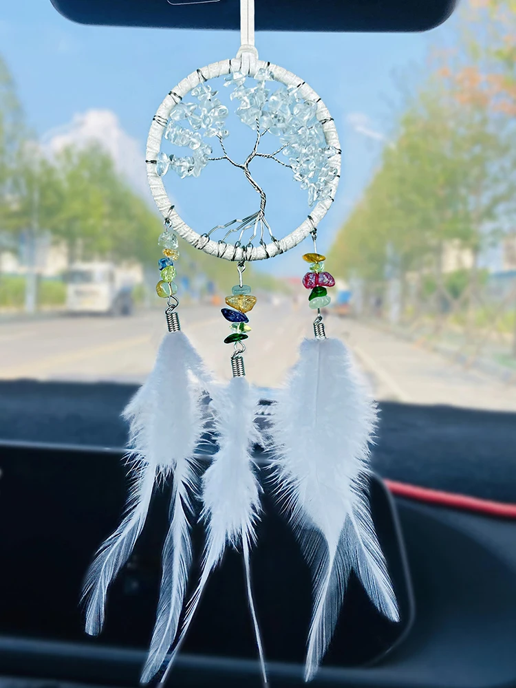 Crystal Wind Chime Dream Catcher Hand Knitting Feather Car Pendant Windbell Hanging Ornaments Window Curtain Pendant Home Decor