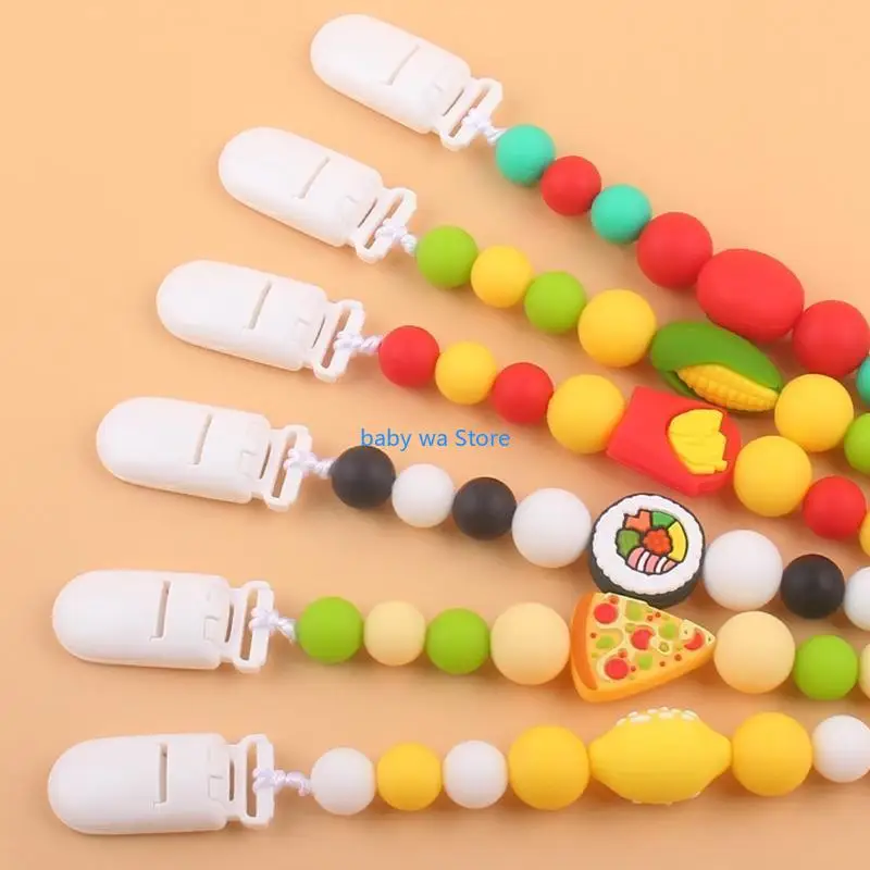 

Silicone Teether Beads Pacifier Holder with Clip Teething for Unisex Baby 4XBD