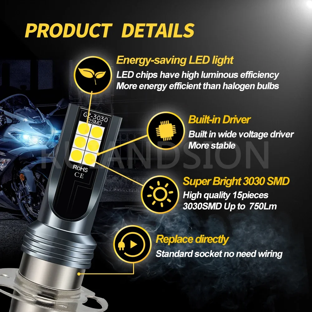 RUIANDSION Nonpolarity P30D Motorcycle Headlight LED Head Light High And Low Light High-Low Beam 10-30V  car light 2pcs