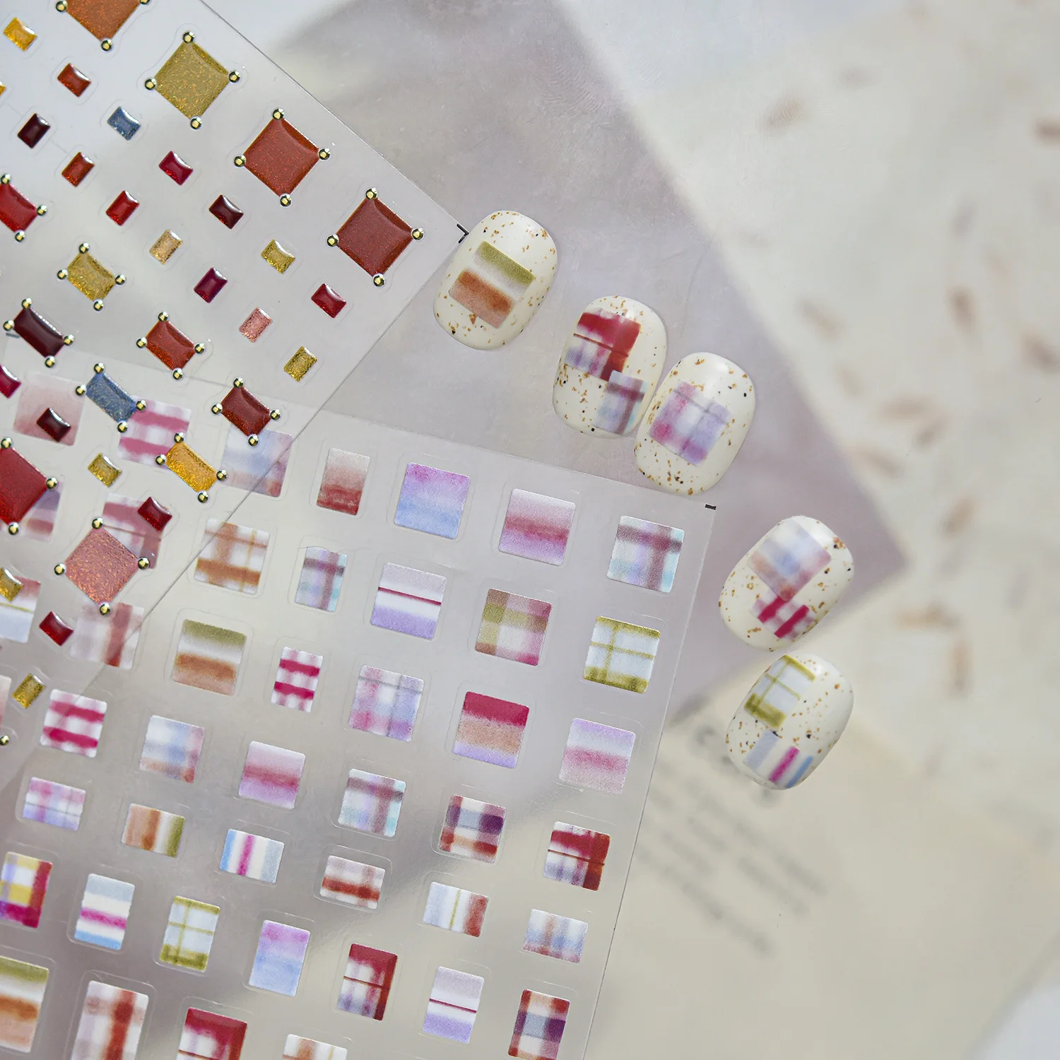 Maillard Color Block Square Strip Patch Gold Stamping Dot Blockage Autumn Warm Adhesive Nail Charms Art Stickers Manicure Decals