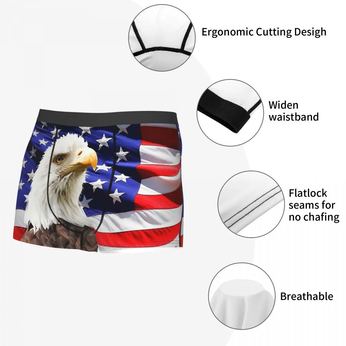 Calzoncillos de águila calva americana con bandera nacional para hombre, ropa interior transpirable, pantalones cortos ventilados, Bóxer