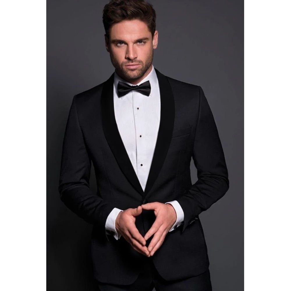 

Classic Black Suit For Men Formal Wedding Business 2 Piece Jacket Pants Shawl Lapel Single Breasted Slim Fit Terno Masculinos