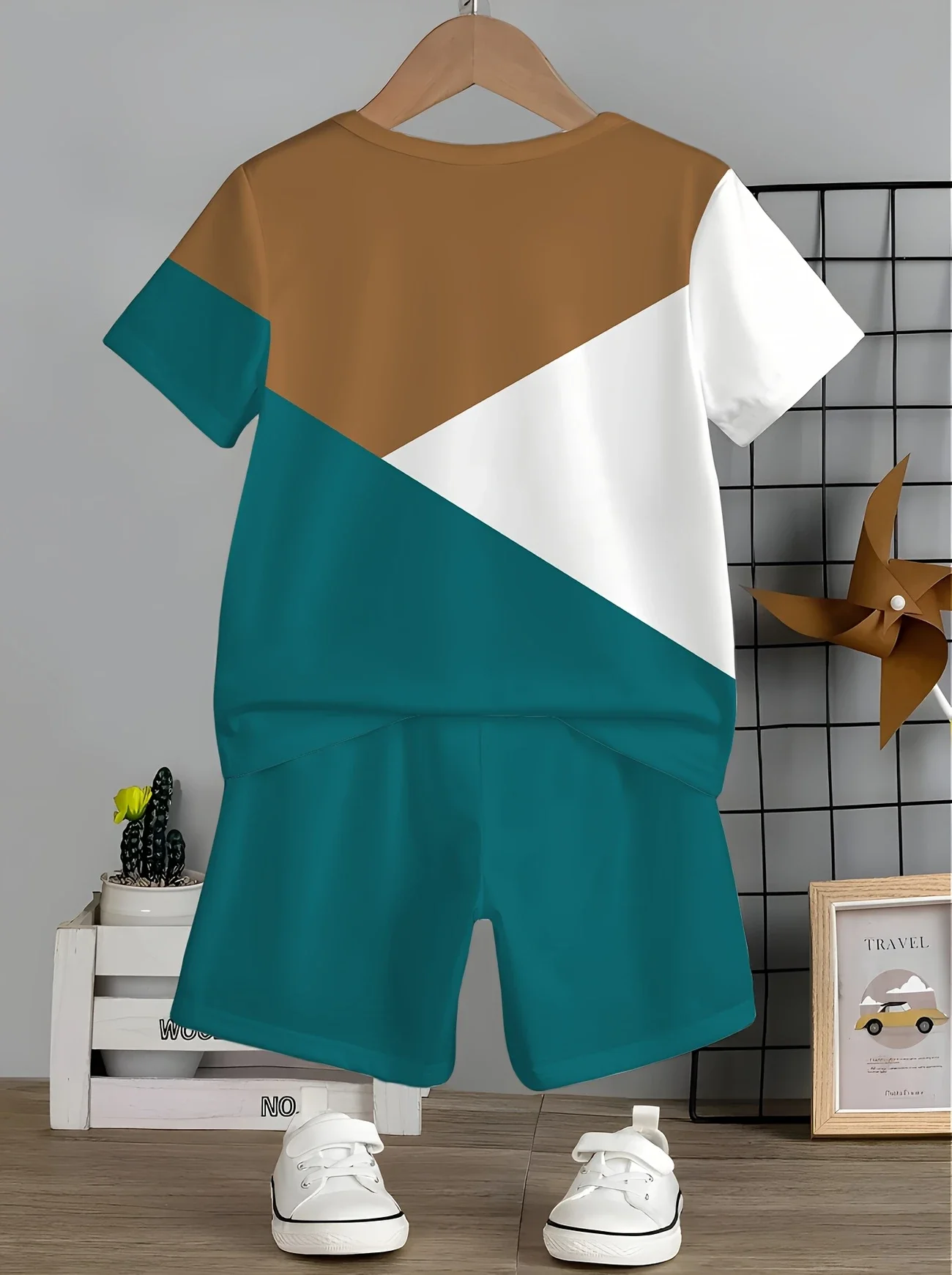 Fashionable 3D Printed Casual Short Sleeved T-shirt Set, Outdoor Sports Shorts Set, Suitable for Outdoor Activities