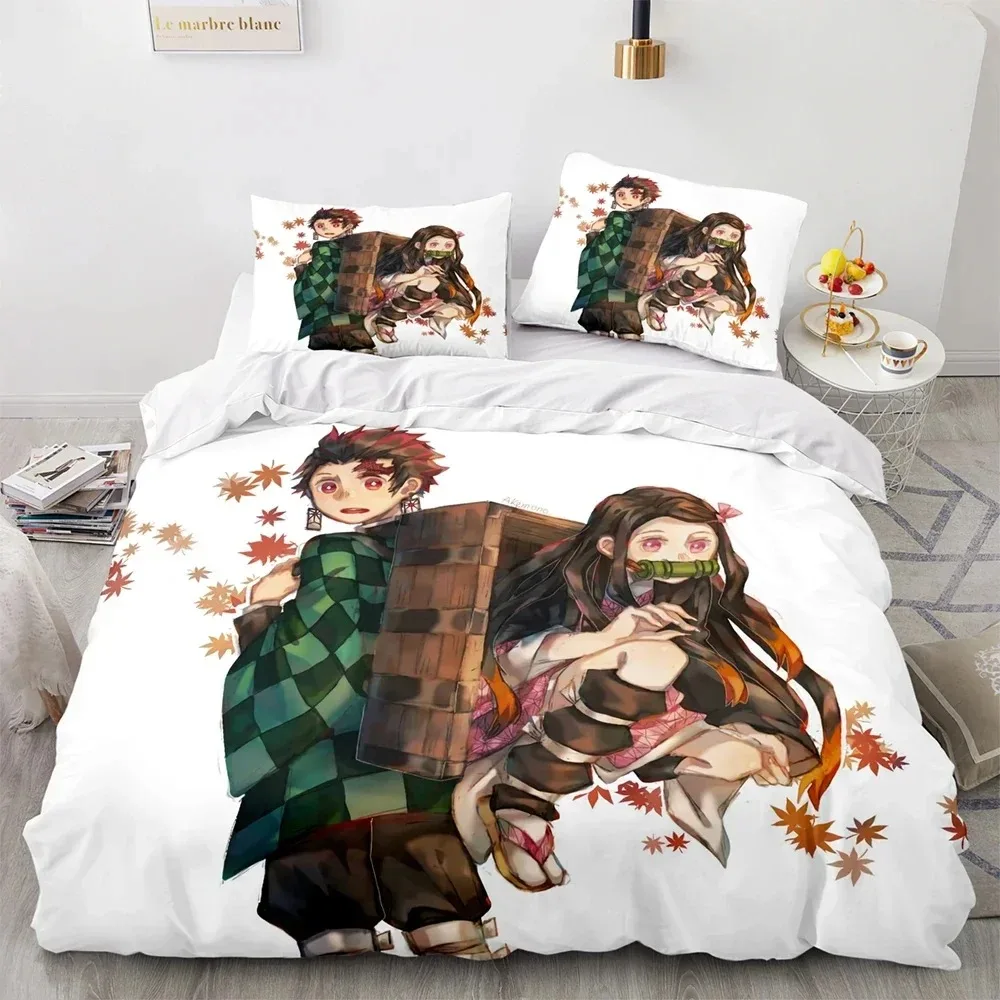 Anime Demon Slayer Kamado Tanjirou Bedding Set Duvet Cover Bed Set Quilt Cover Pillowcase Comforter king Queen Size Boys Adult A