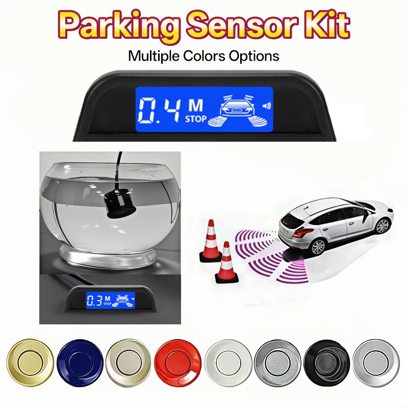 Hippcron Parking Sensors Kit Car Reverse Parking Display 22 mm 4 Sensors Car Backward Sensor Sound Alert Indicator System