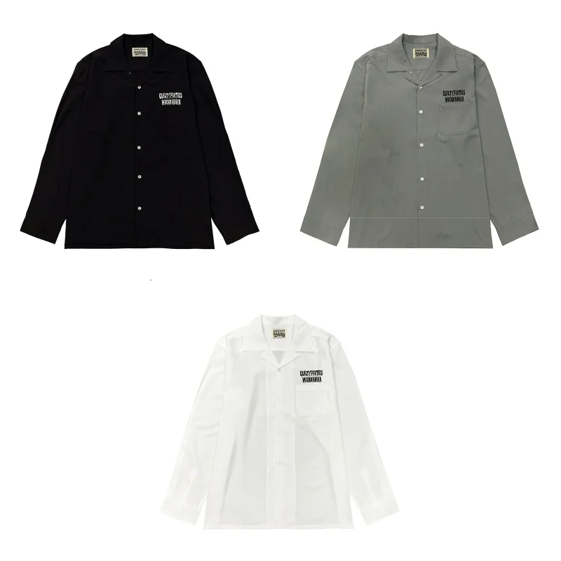 New Simple Solid Colour WACKO MARIA Letters Logo Embroidery Best Quality Autumn Mens Womens Long Sleeve Shirt