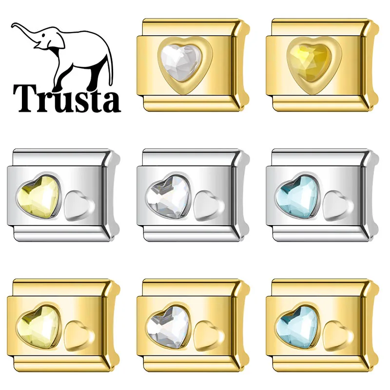 Trusta Delicate Blue white hearts Zircon Italian bracelets charms Removable Elastic Accessories Fit 9mm DIY Making Fashion N789
