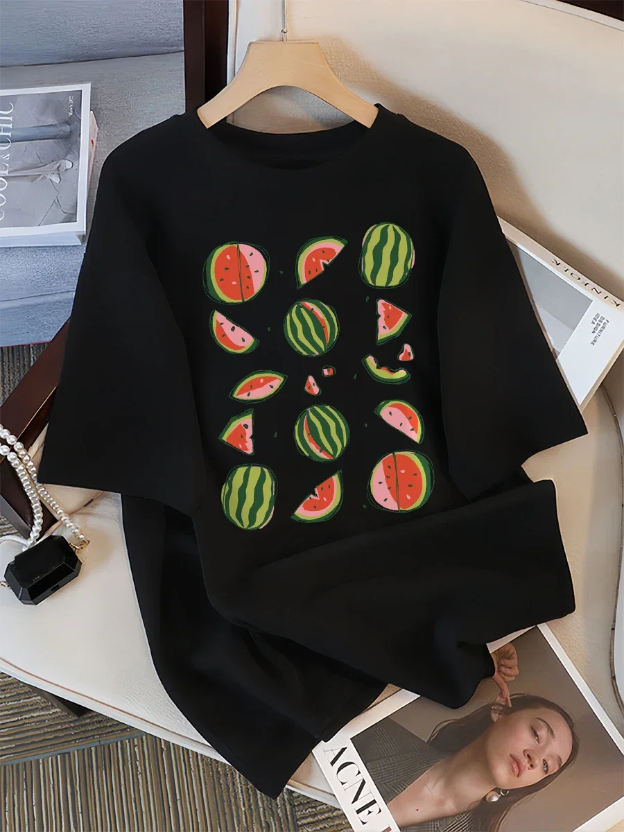 Delicious Watermelon Cut Open Print T-Shirt Women Street T Shirts O-Neck Oversize Clothes Casual Summer Short Sleeve Personality