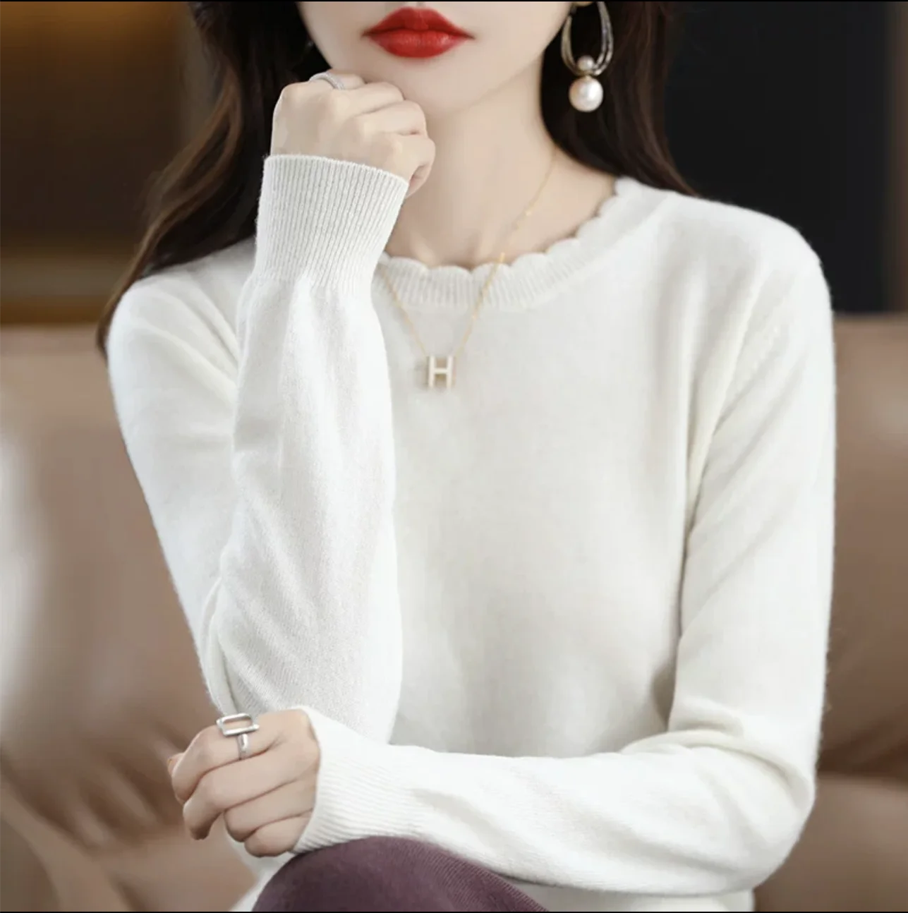 2026 Fashion Casual Autumn Winter Sweater Soft Women Lace Knitted Bottoming Tops New Gentle Long Sleeved Versatile Basic Blouse