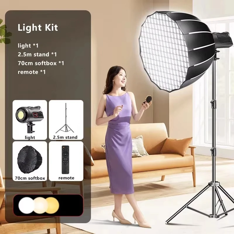 Professional Studio Lighting Kit 100W LED Video Light 70cm Softbox 2.5m Tripod for Photography, Live Streaming