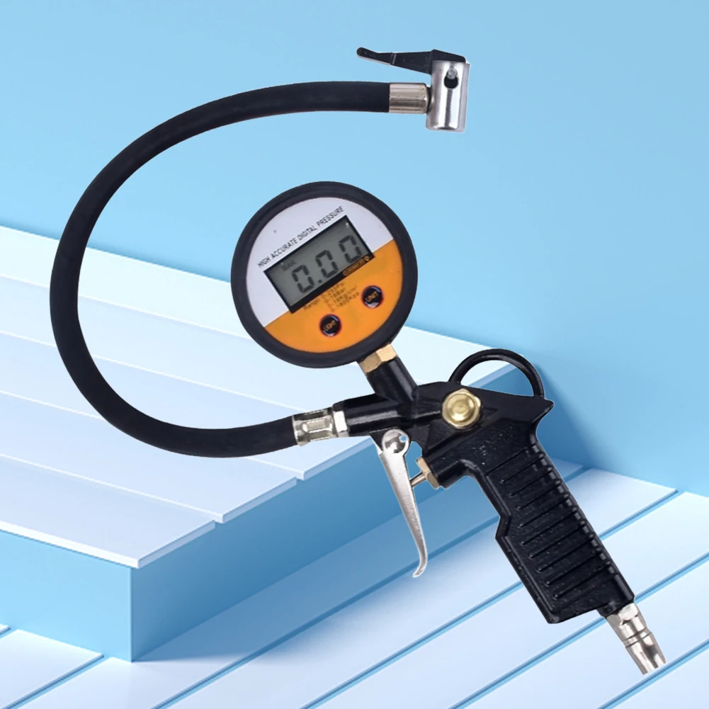 Tire Pressure Inflator Gauge 220PSI Tyre Pressure Meter Aluminum Car Tire Inflator Gun Digital Display for Motorcycle Truck Bike