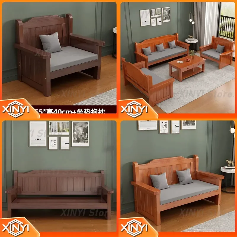 Solid Wood Bench Sofa Chair for Winter and Summer Dual-Purpose Use in Small Apartments Balconies Bedrooms Living Rooms Three